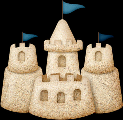 Sand Castle Triowith Blue Flags PNG