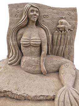 Sand Sculpture Mermaidand Fish PNG