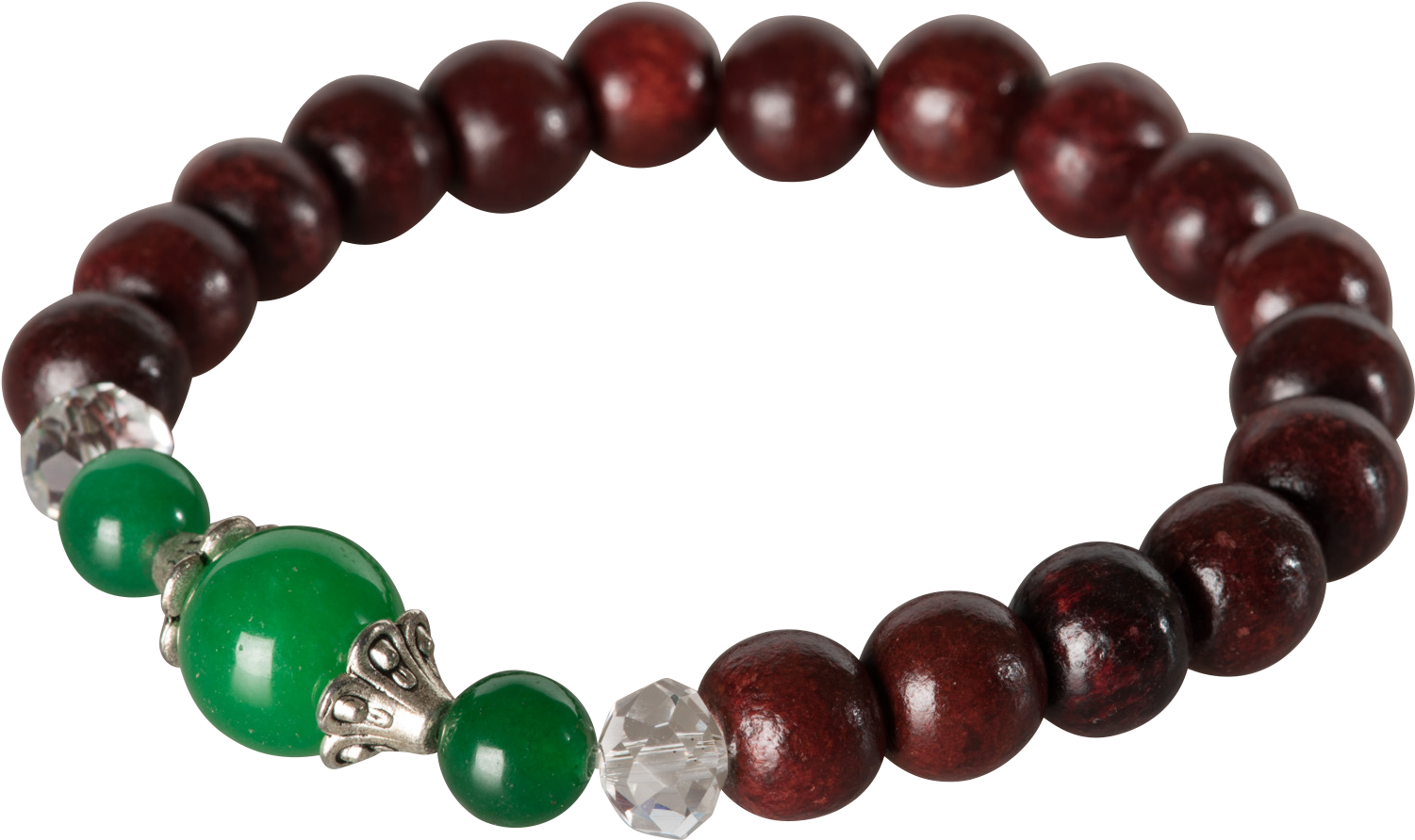 Sandalwood Bead Braceletwith Green Stone PNG