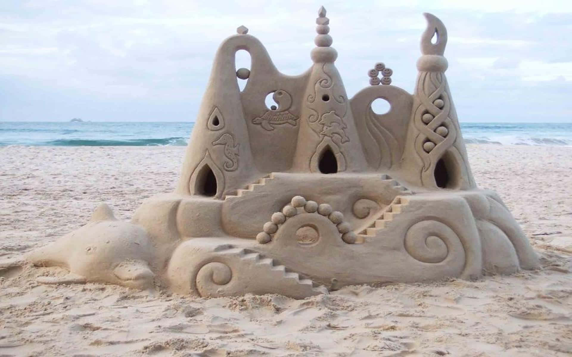 Majestic Sandcastle on the Beach Wallpaper