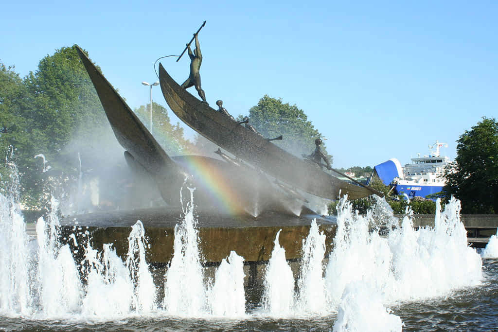 Sandefjord Hvalfangstmonument Fontene Regnbue Bakgrunnsbildet