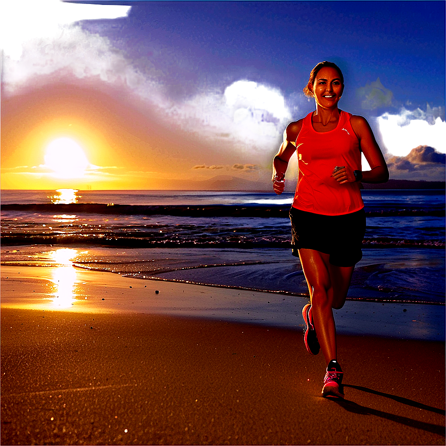 Sandy Beach Sunrise Jogging Png Xnn54 PNG