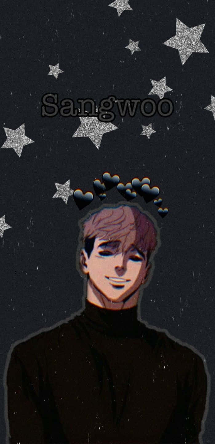 A Man With A Black Shirt And Stars In The Background Wallpaper