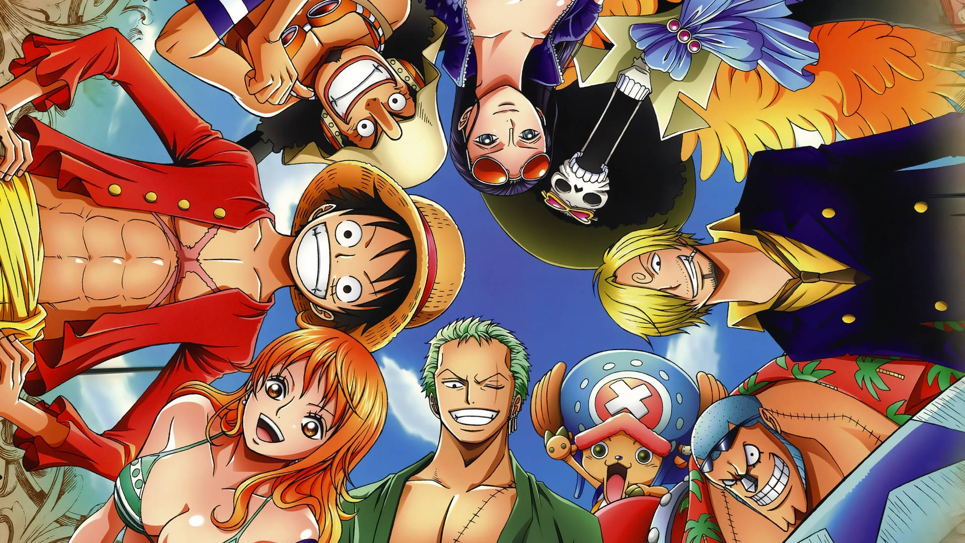 Sanji and the Straw Hat Pirates set sail on their journey! Wallpaper