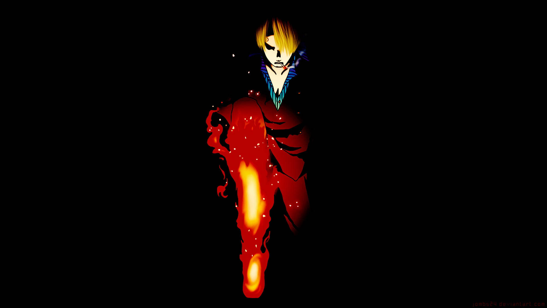 Sanji leverer et kraftfuldt djævlens spark i mørket. Wallpaper