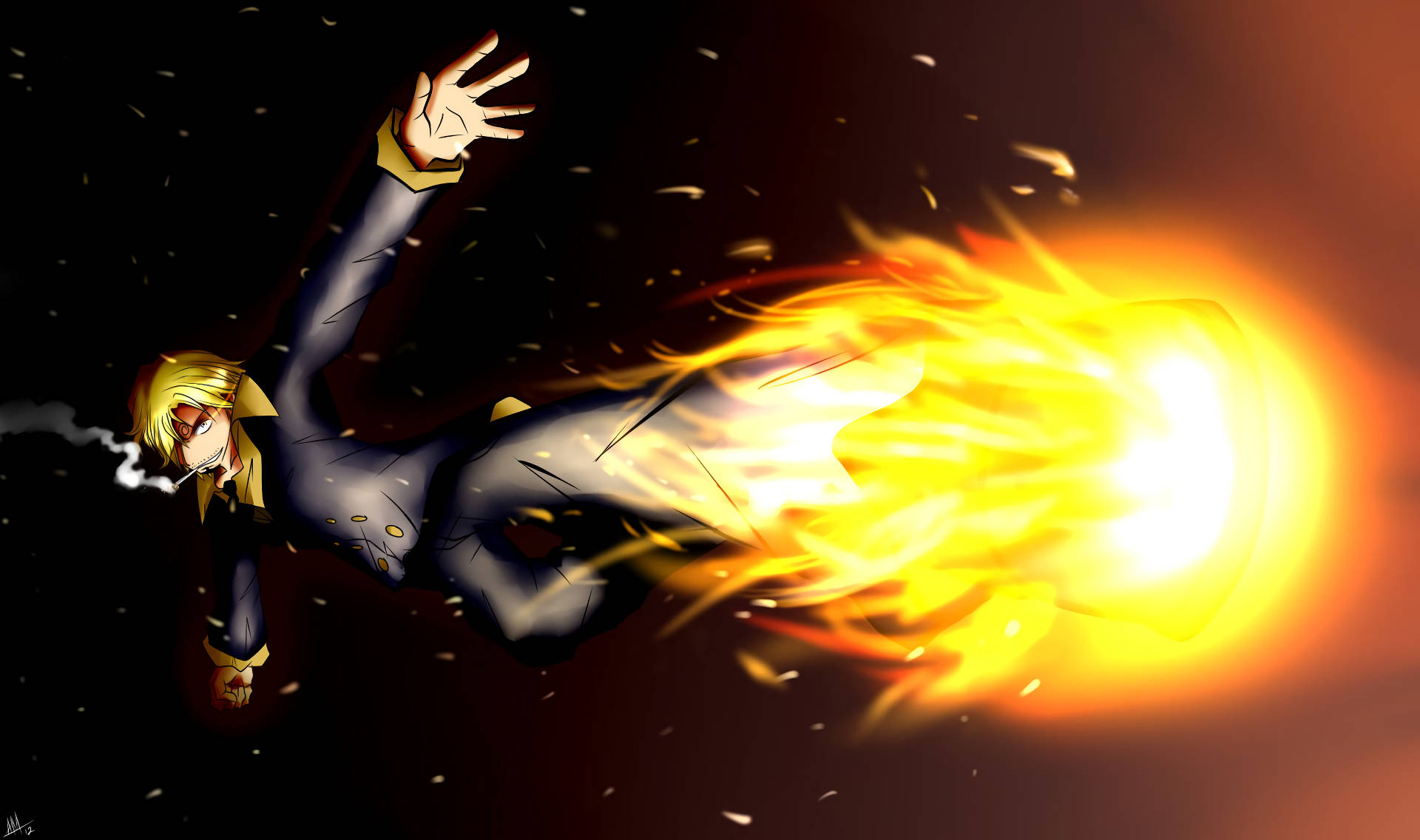 Sanji displaying his signature Flaming kick Wallpaper