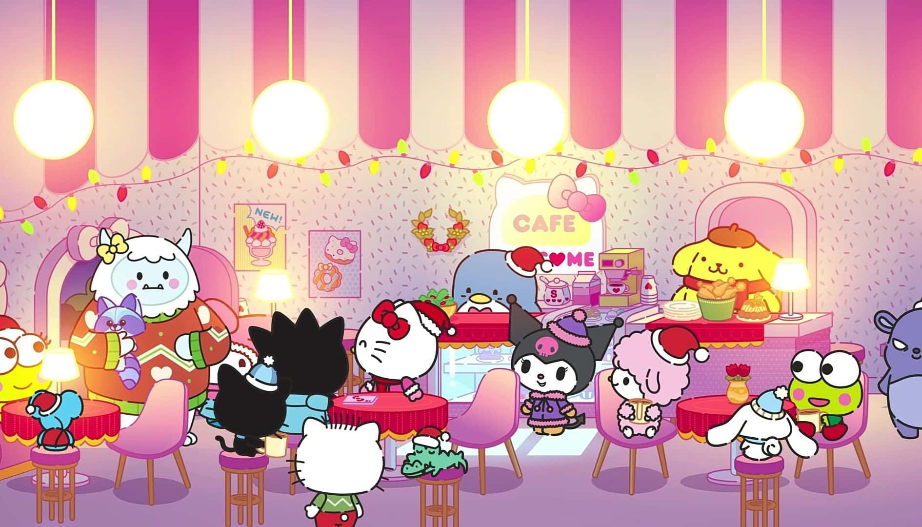 Sanrio Characters Christmas Cafe Celebration Wallpaper