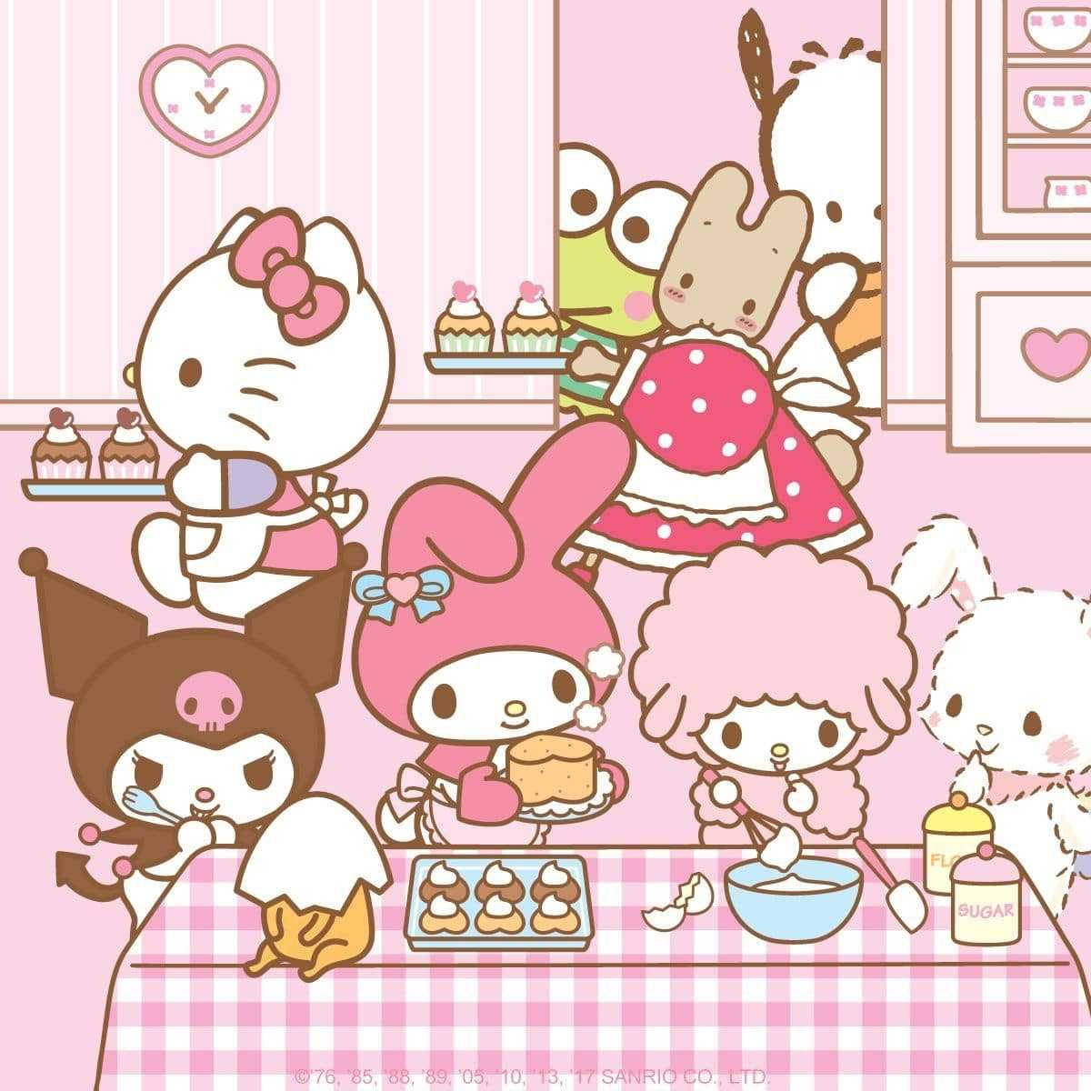 Sanriocharaktere Cupcake Party Wallpaper