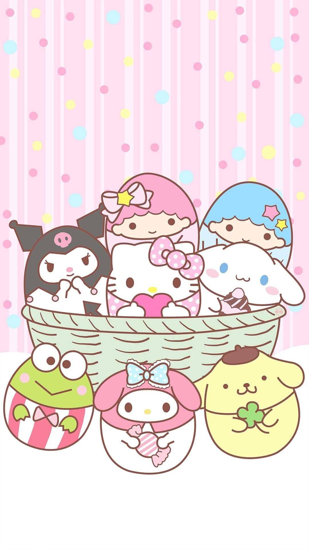Sanrio Characters In A Basket Wallpaper