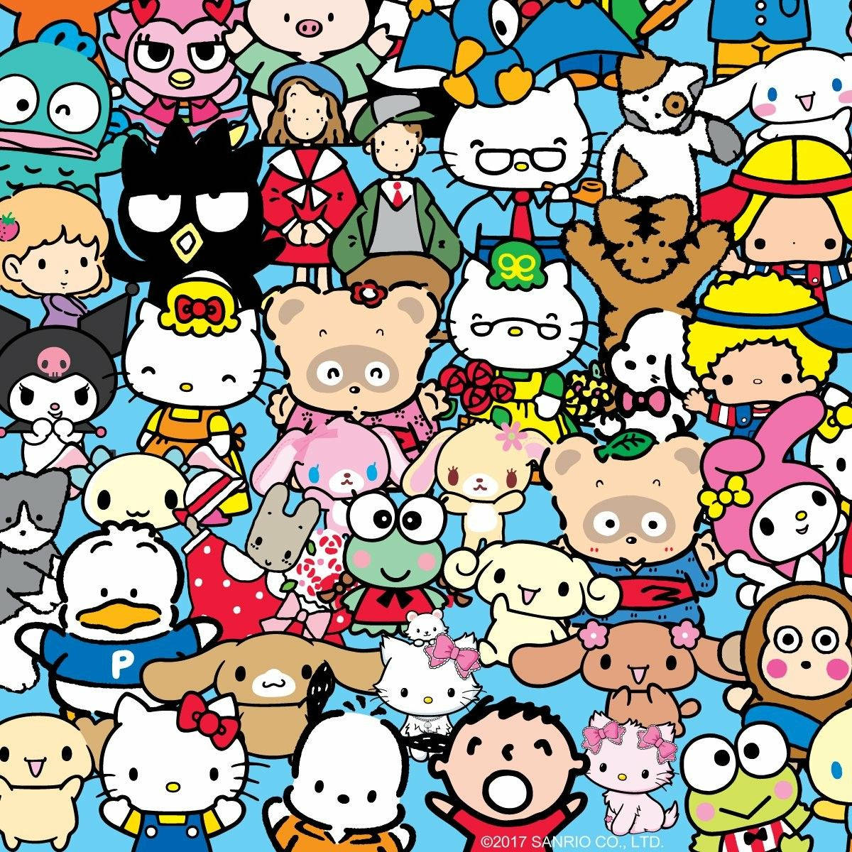 Sanrio Characters On Blue Background Wallpaper
