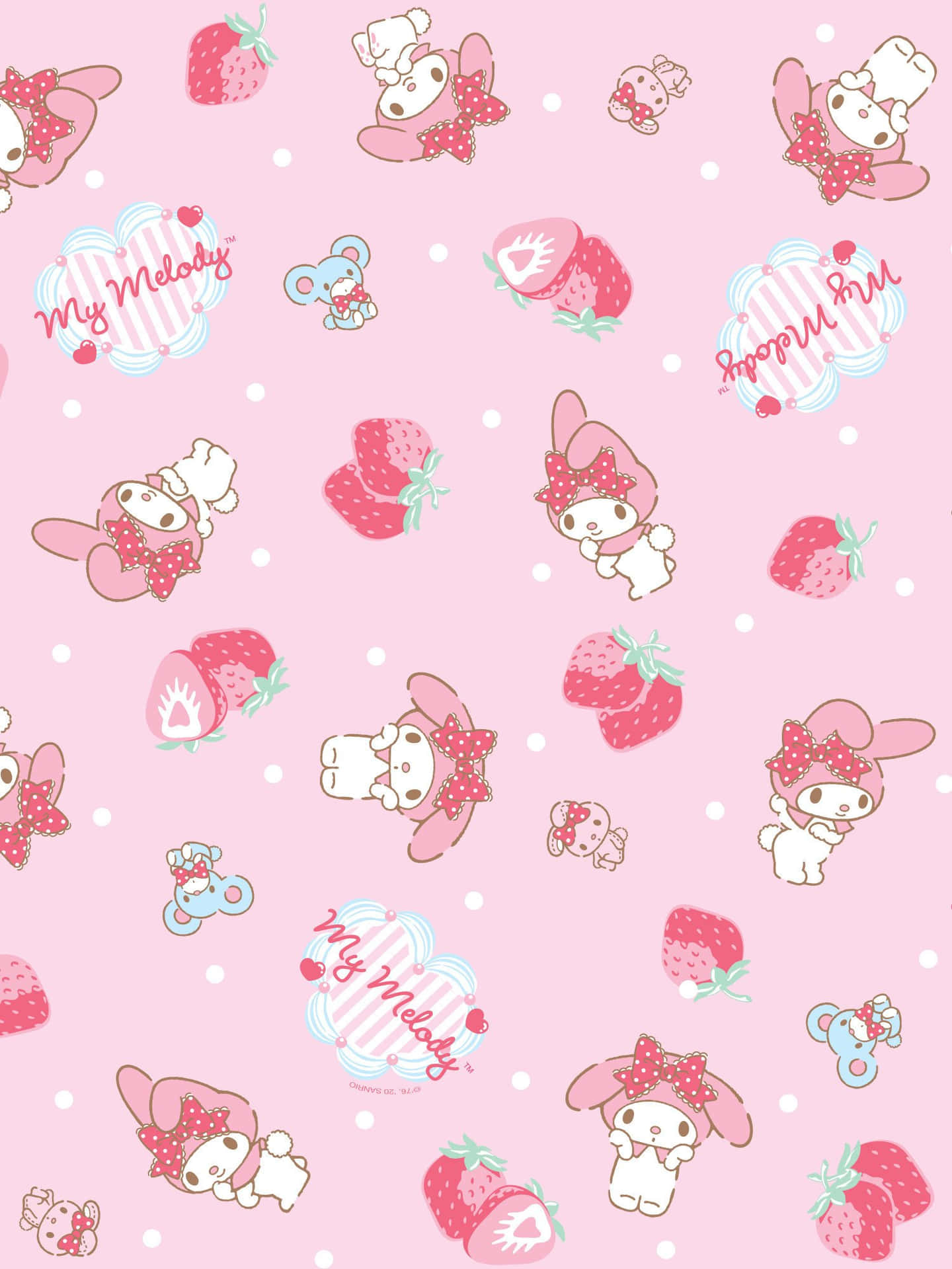 Sanrio Characters Strawberry Pattern Pink Background Wallpaper