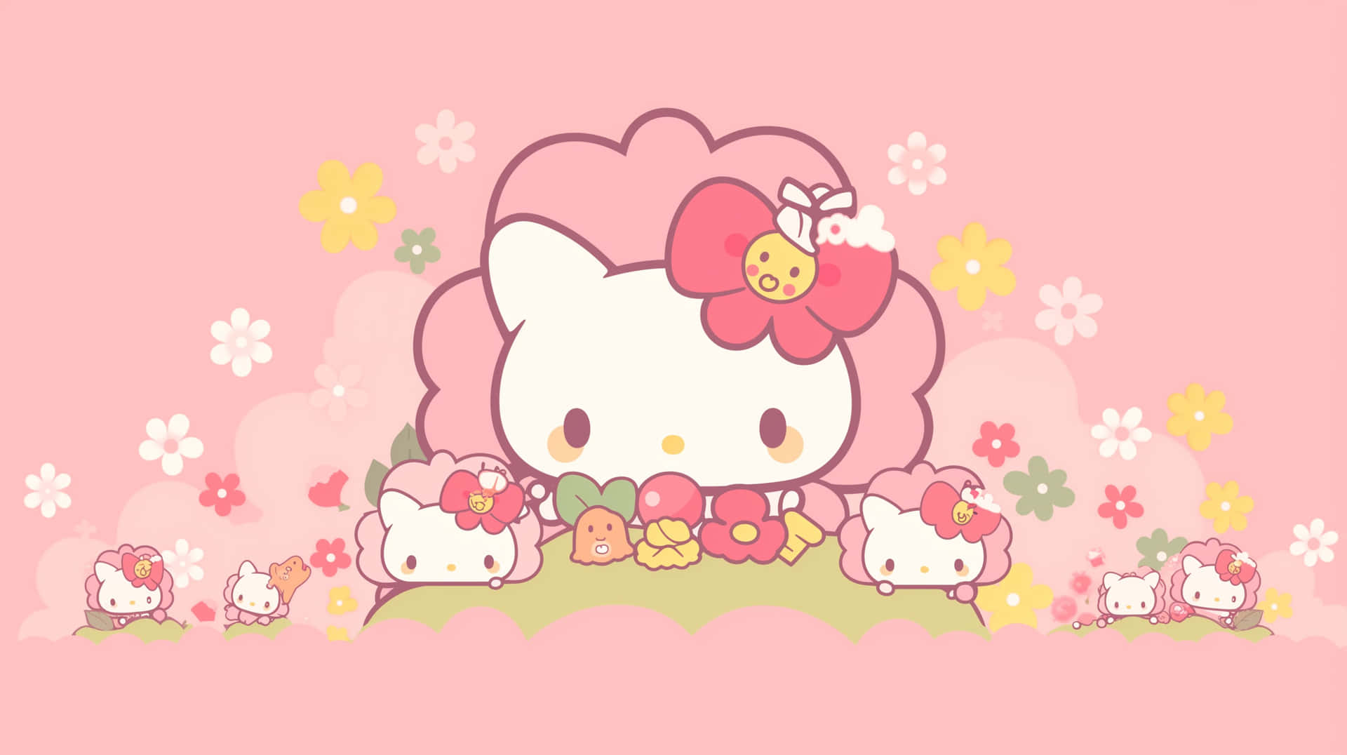 Sanrio Hello Kittyand Friends Pastel Floral Background Wallpaper