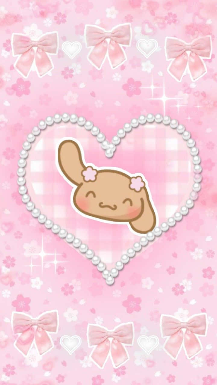 Sanrio Mocha Di Hati Mutiara Di Latar Belakang Merah Muda Wallpaper