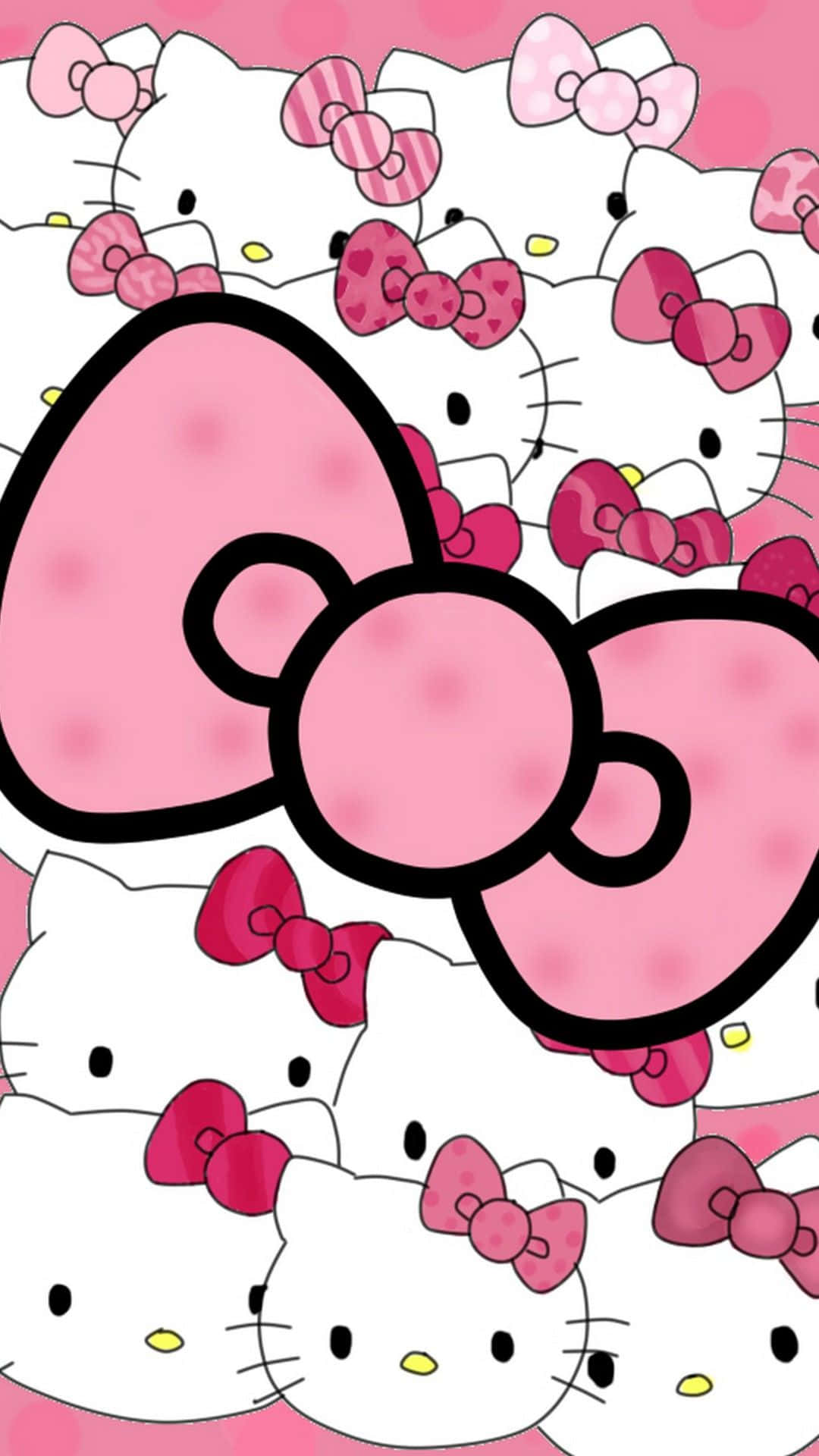 Download Cute Pink Hello Kitty Hugging Hearts Wallpaper