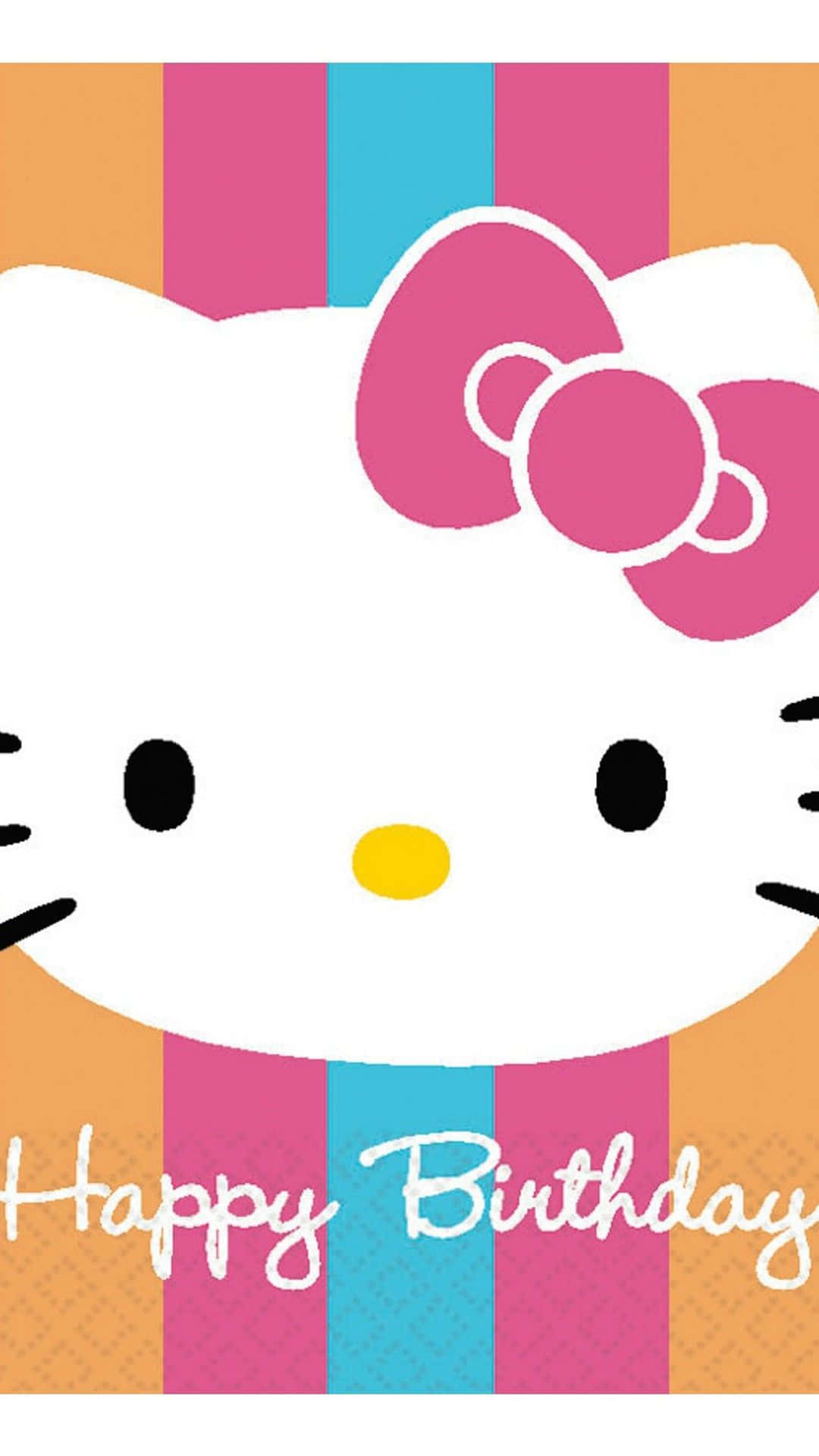 Hej Kitty fødselsdagskort med en rosa og orange baggrund Wallpaper