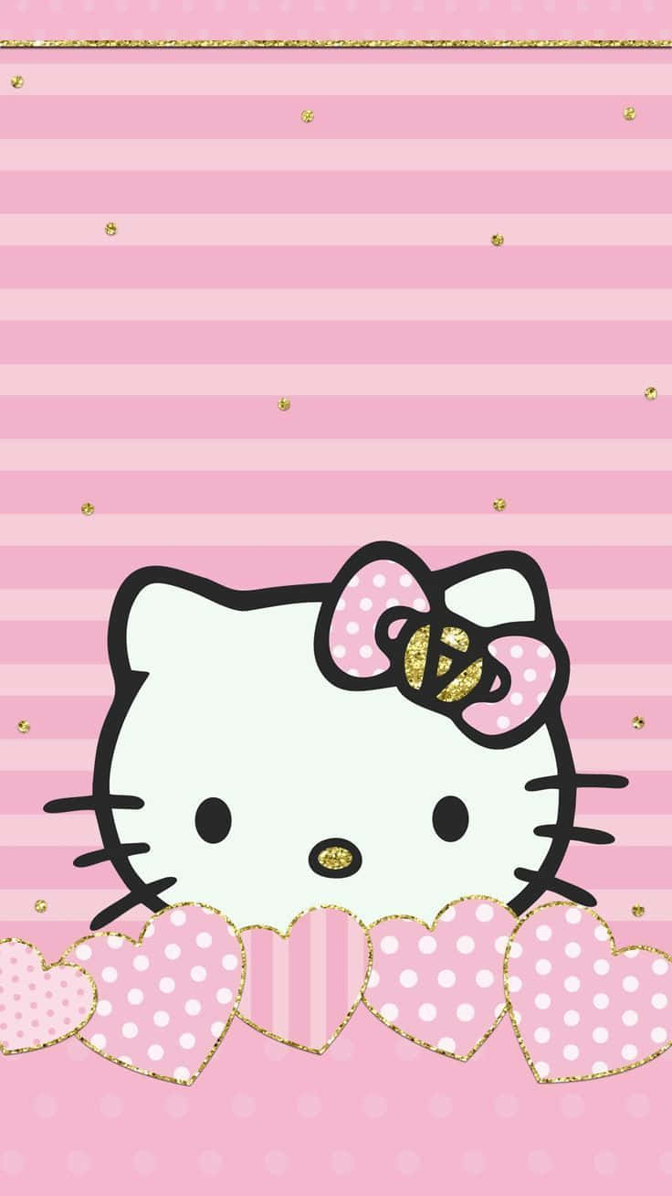 Hej kitty på en pink baggrund med hjerter Wallpaper