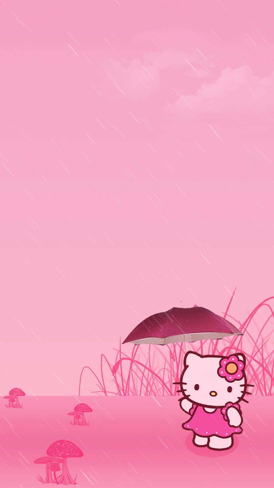Hellokitty Im Regen Mit Einem Regenschirm Wallpaper