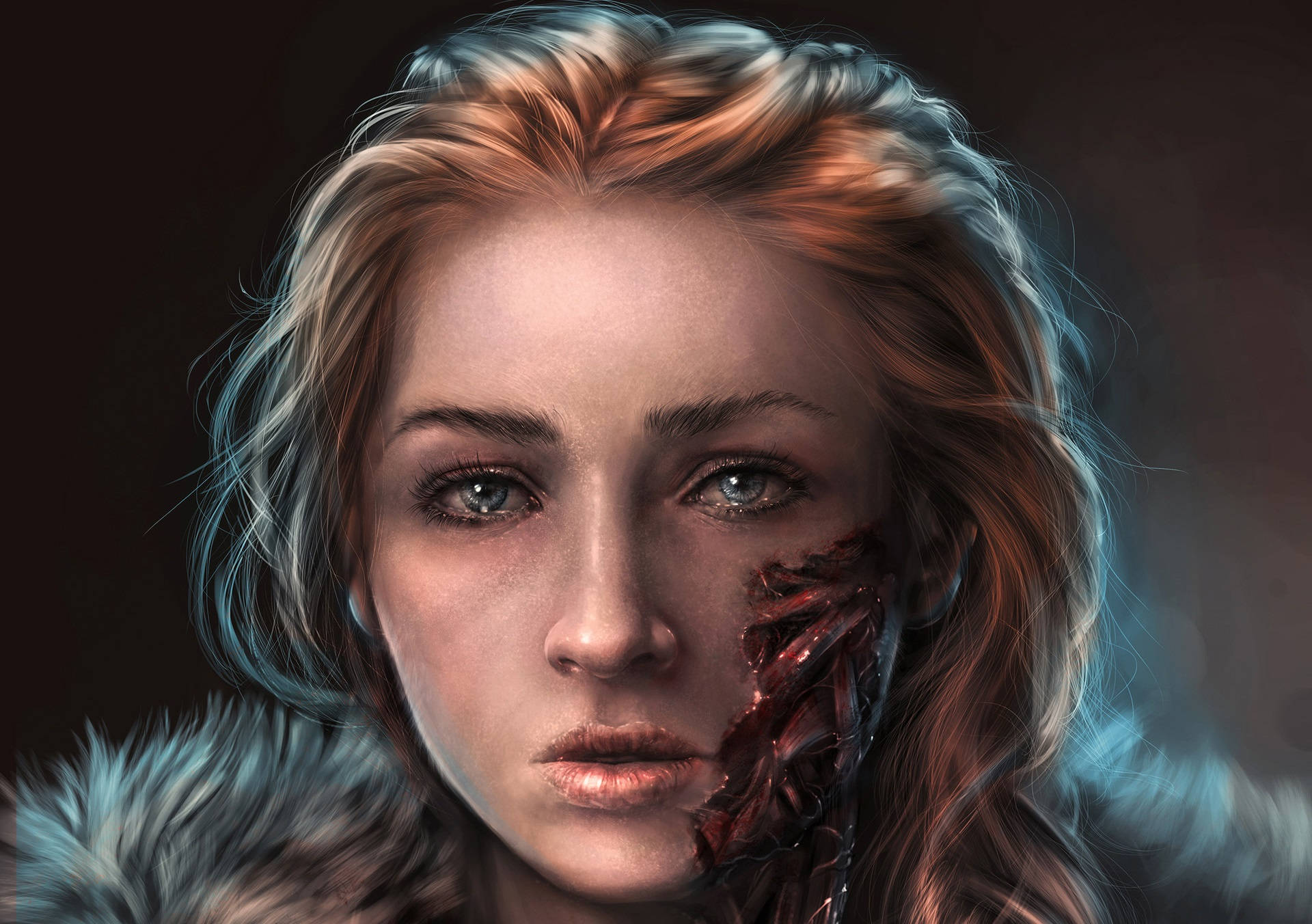 Sansa Stark Fan Art Tapet: Designet til at løfte hendes farverige personlighed. Wallpaper
