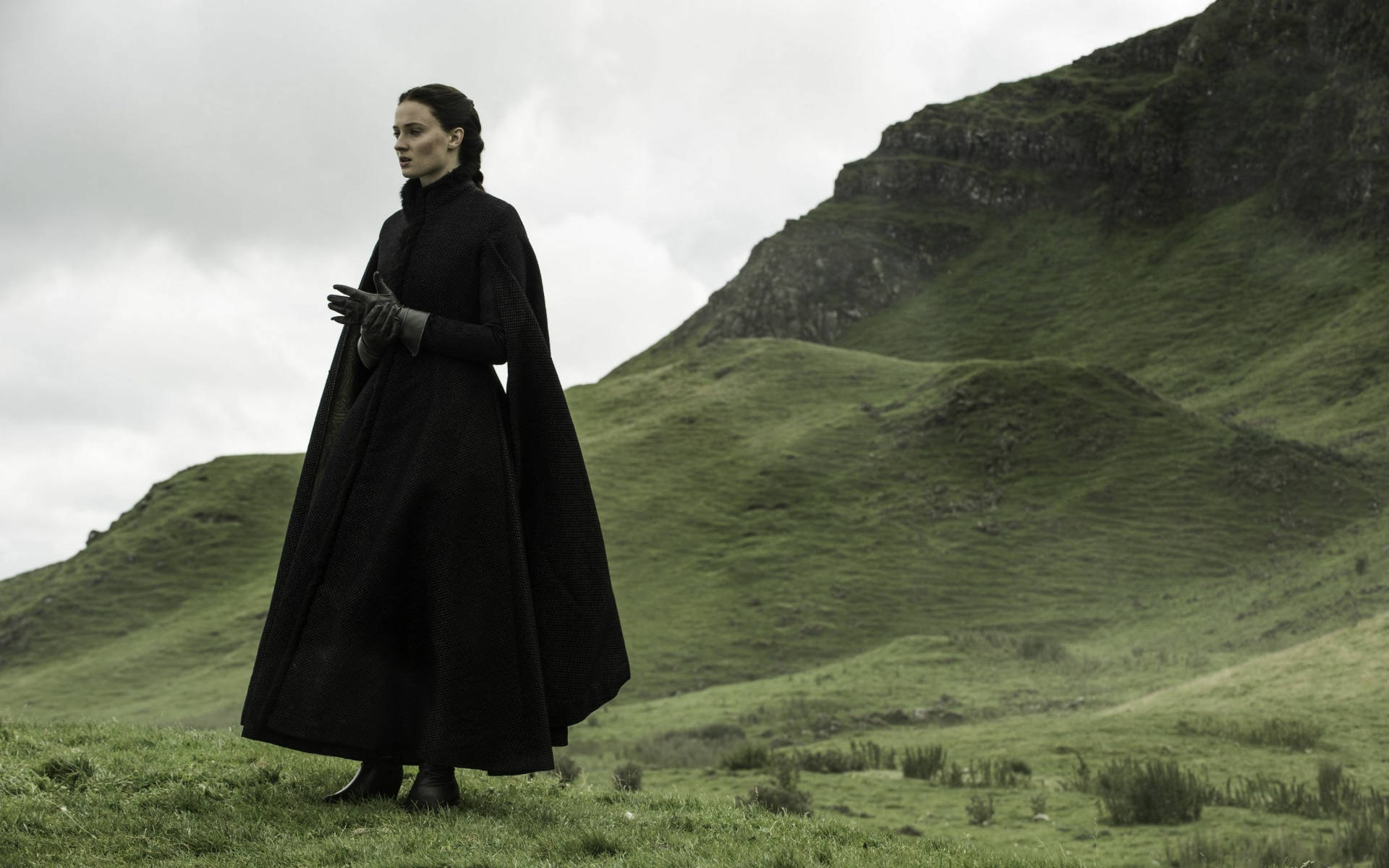 Sansa Stark i sort er det smukke tapet. Wallpaper