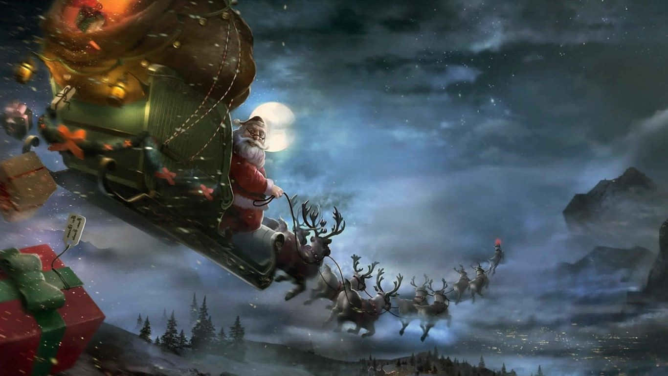 Santa Claus Riding a Sleigh in the Sky