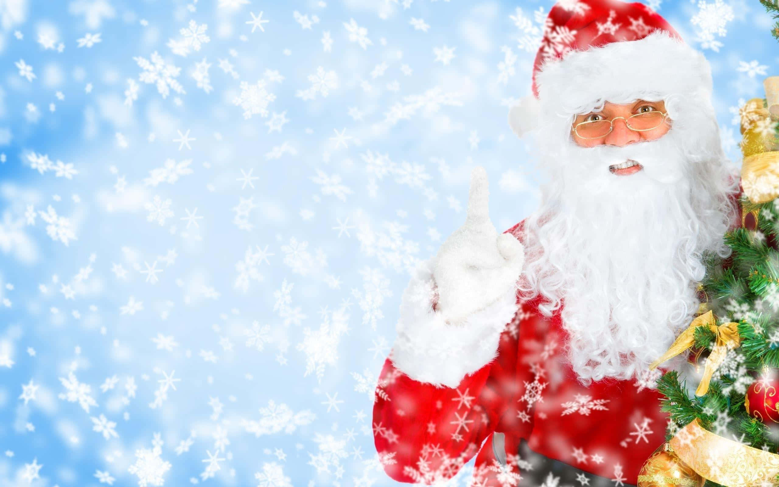 Santa Claus Holding a Gift Sack in Snowy Winter Wonderland