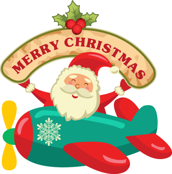 Santa Claus Airplane Merry Christmas Banner PNG