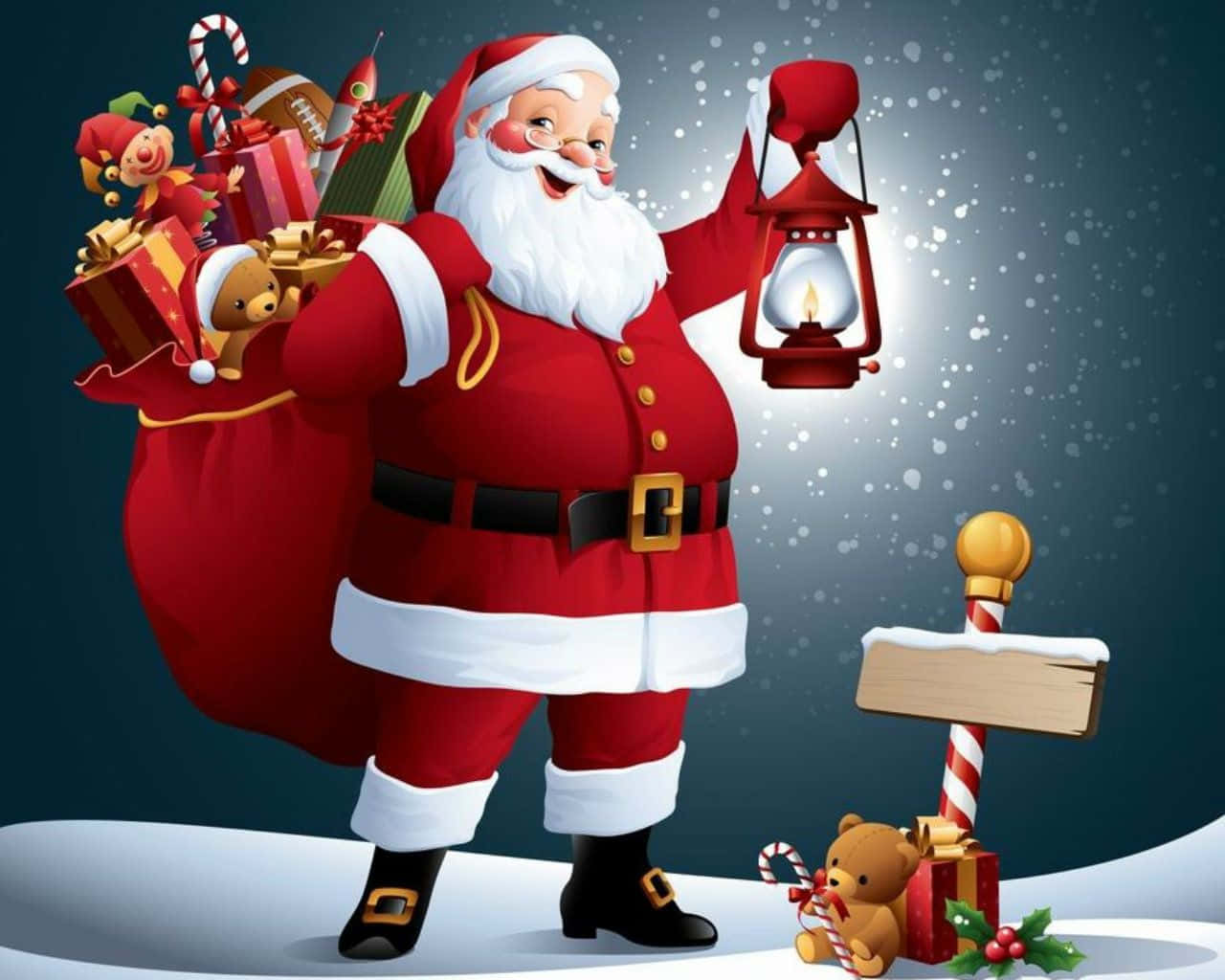 Santa Claus er her! Klar til at give jule gaver til alle gode børn. Wallpaper