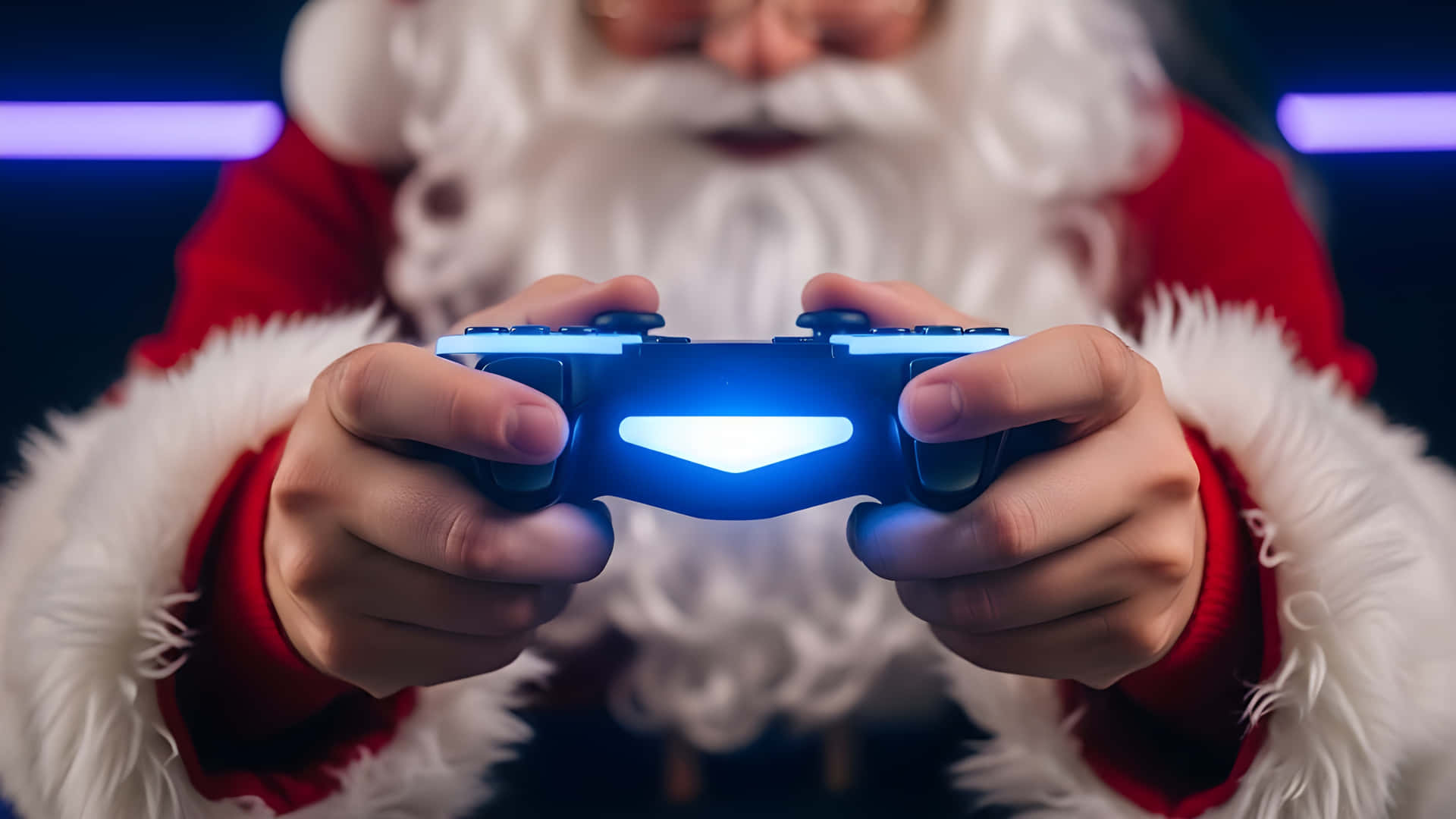 Santa Claus Holding A Video Game Controller Wallpaper