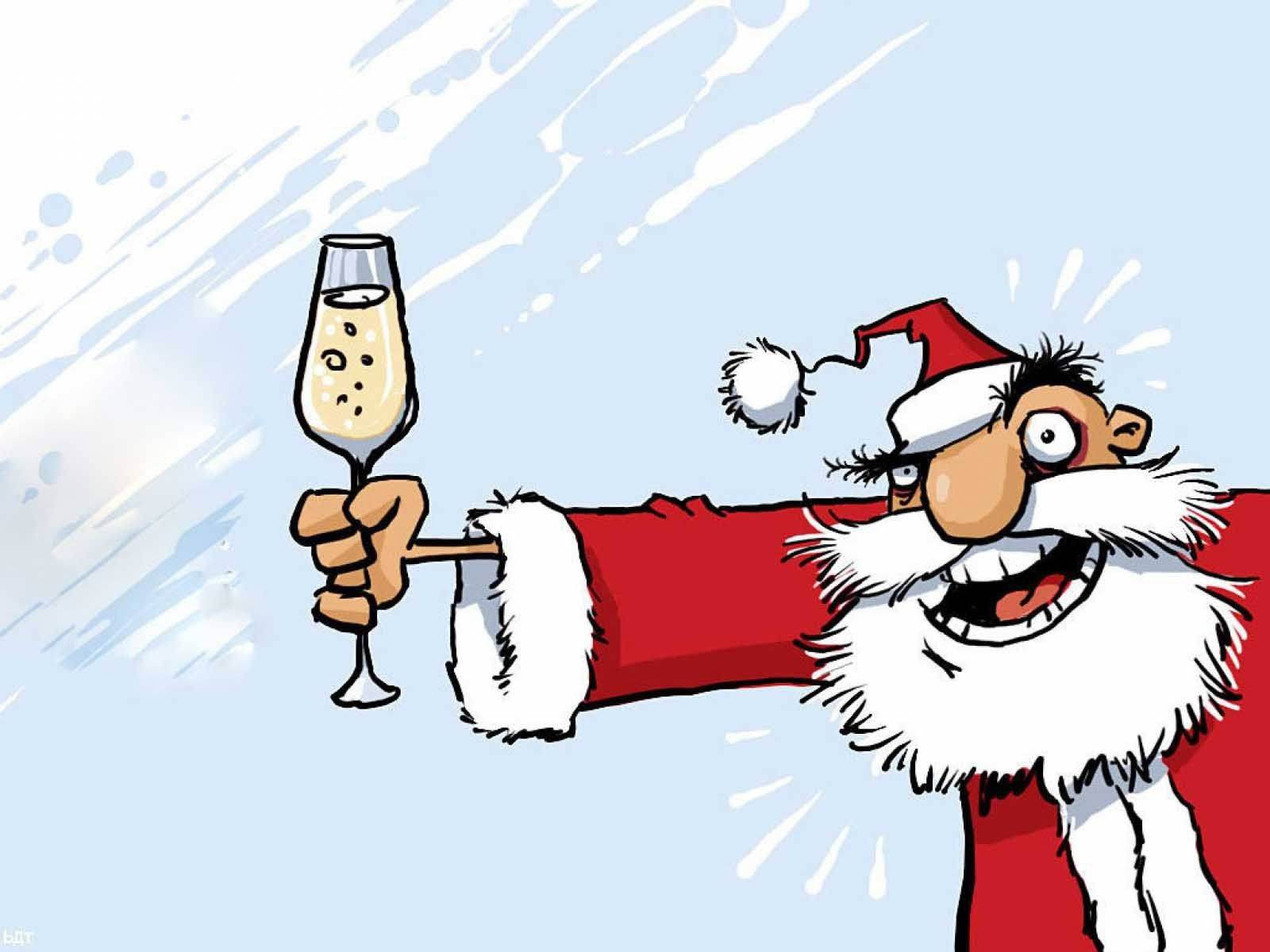 Santa Claus Holding Champagne Funny Christmas Wallpaper