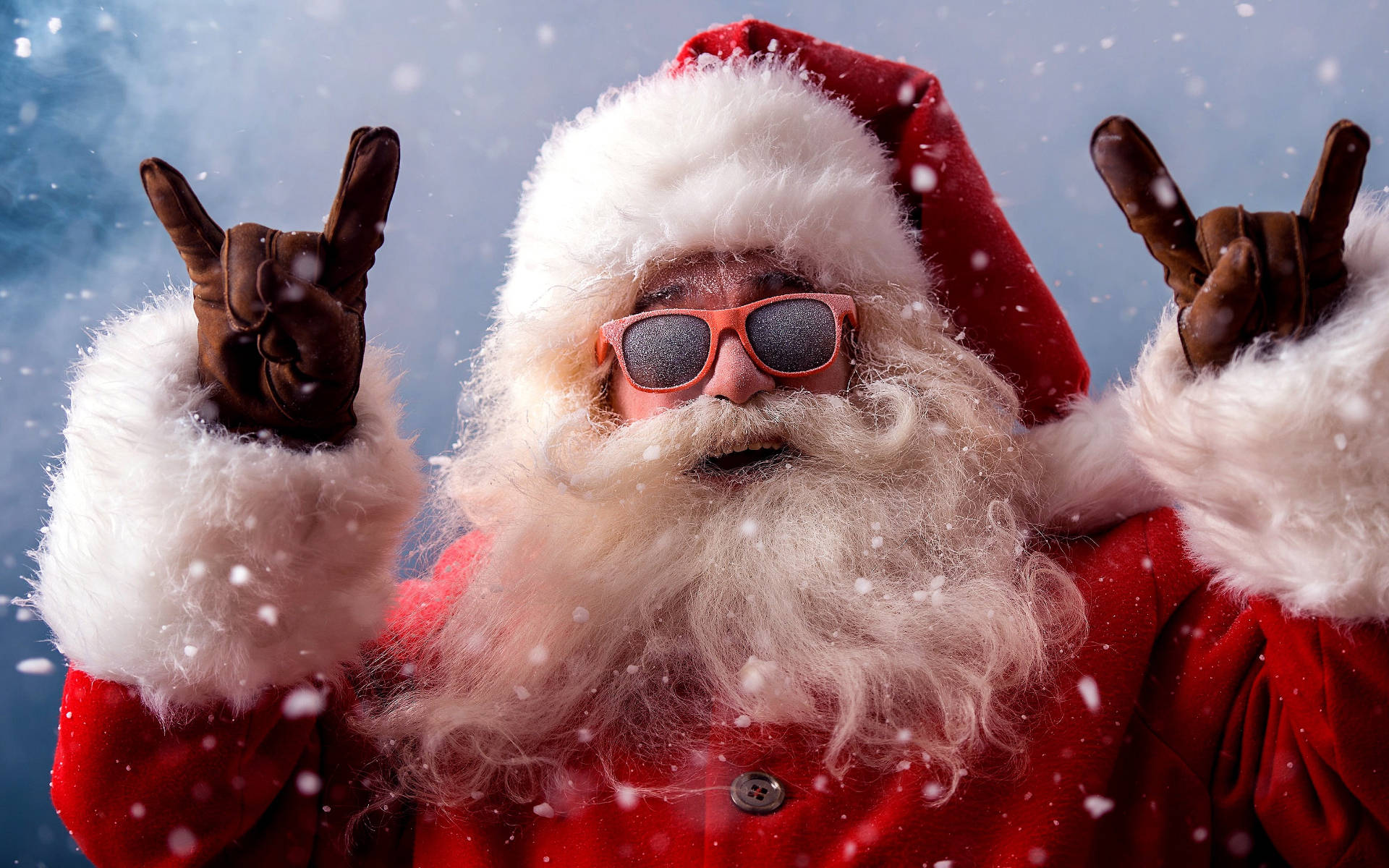 Santa Claus In Rock And Roll Gesture
