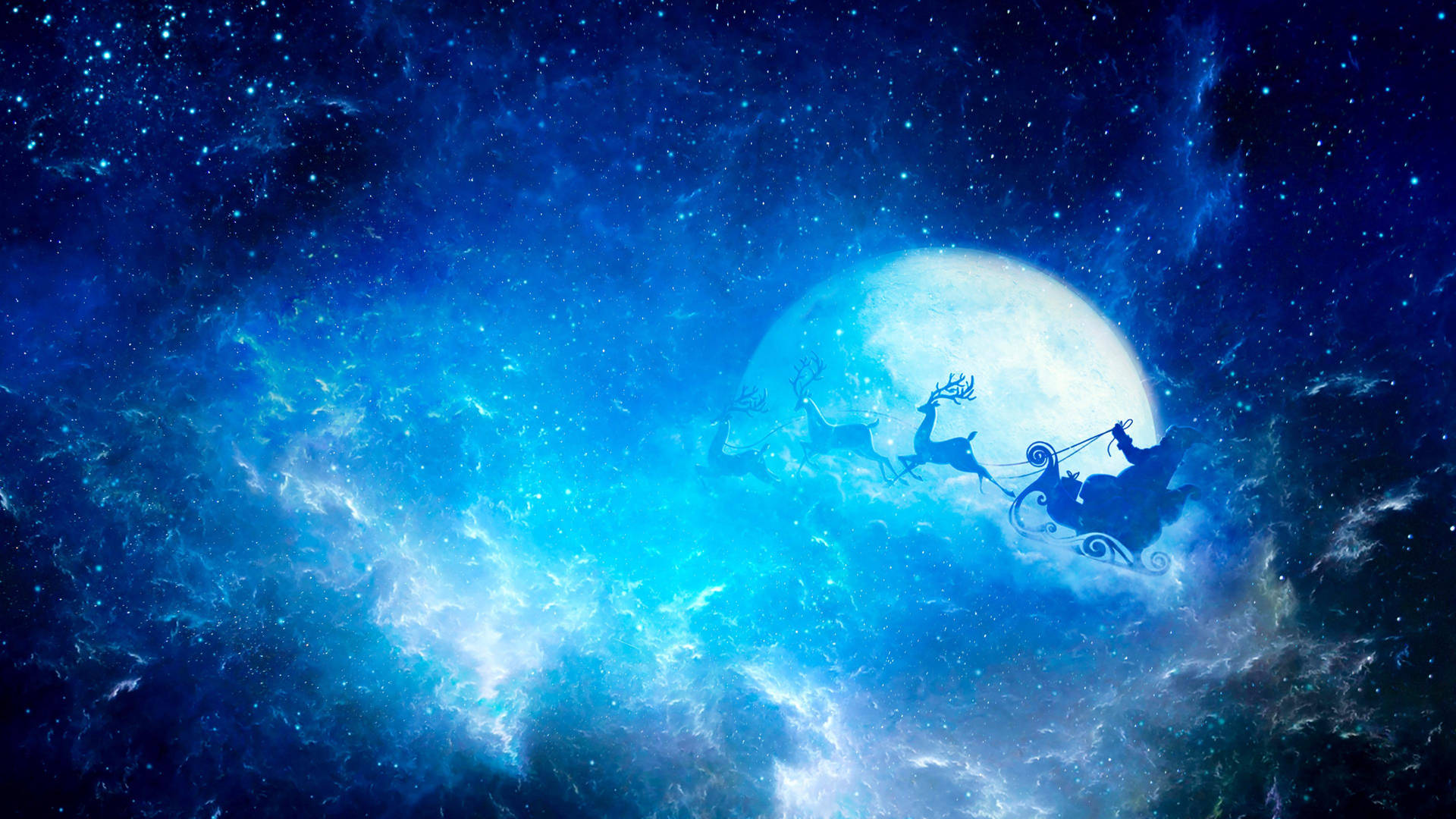 Santa Claus' Magical Flight through the Night Sky Wallpaper