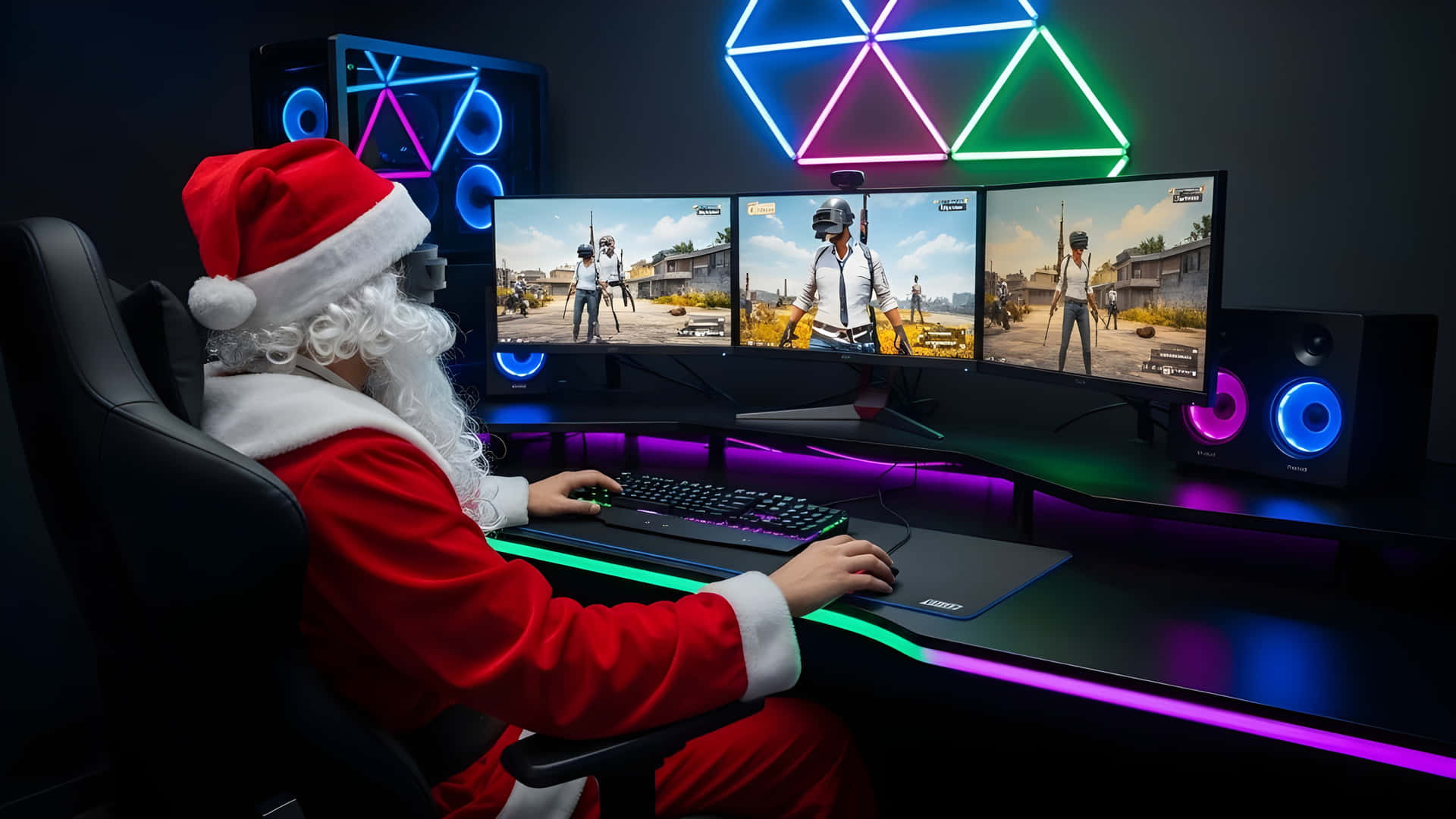 Santa Claus Playing Pc Games Wallpaper