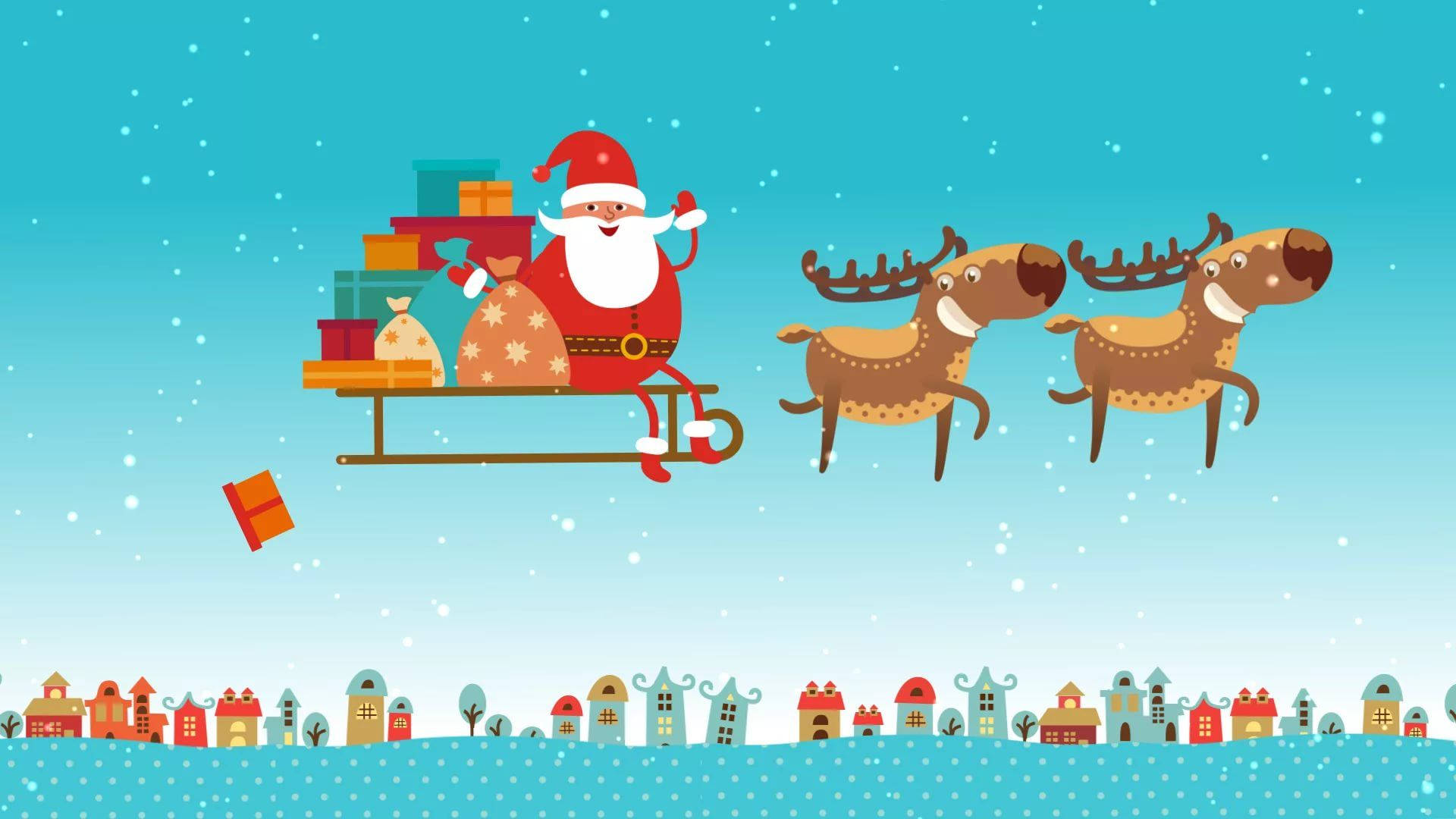 Santa Claus Reindeer And Sleigh Funny Christmas Wallpaper