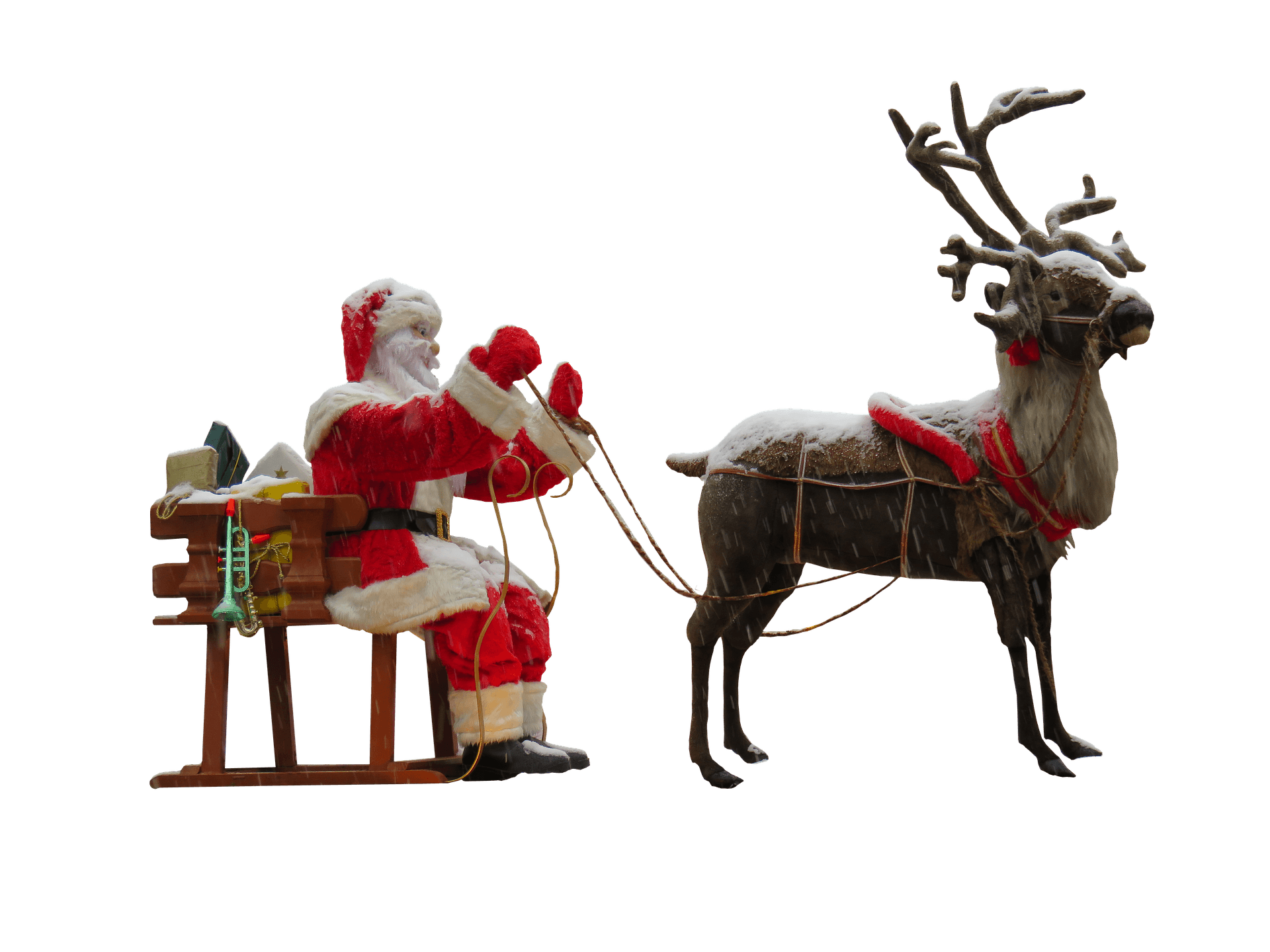 Santa Claus Reindeer Sleigh Christmas Scene PNG
