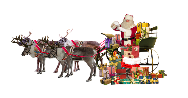 Santa Claus Reindeer Sleigh Gifts PNG