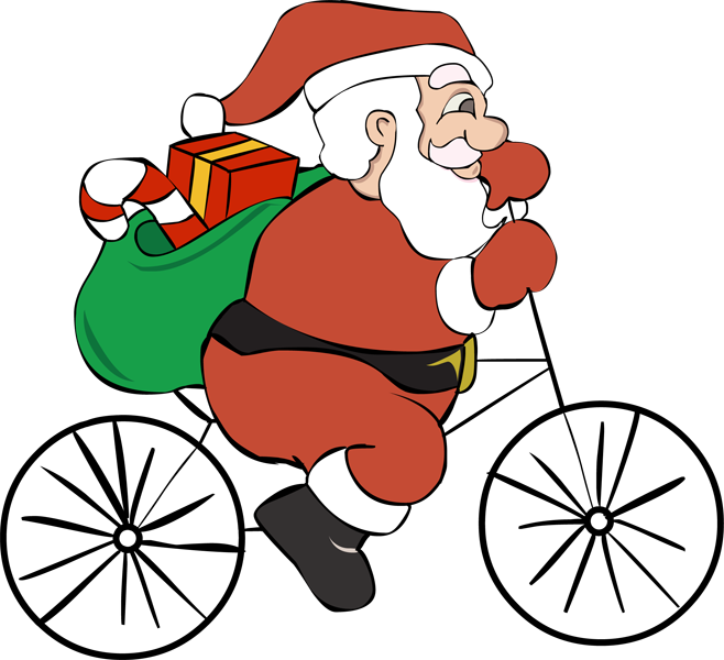 Santa Claus Riding B M X Bike With Gifts PNG
