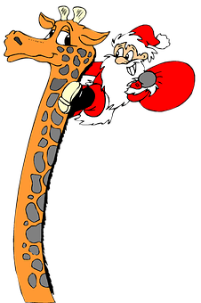 Santa Claus Riding Giraffe Christmas Illustration PNG