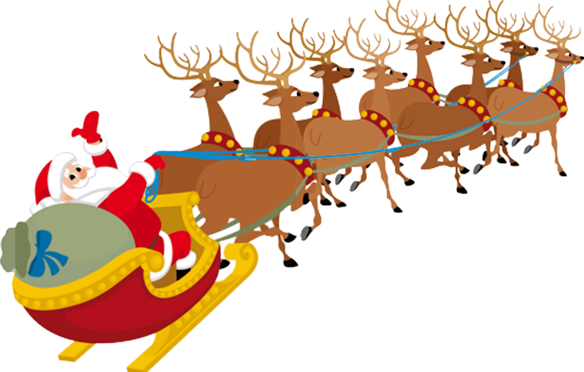 Santa Claus Sleigh Reindeer Illustration PNG