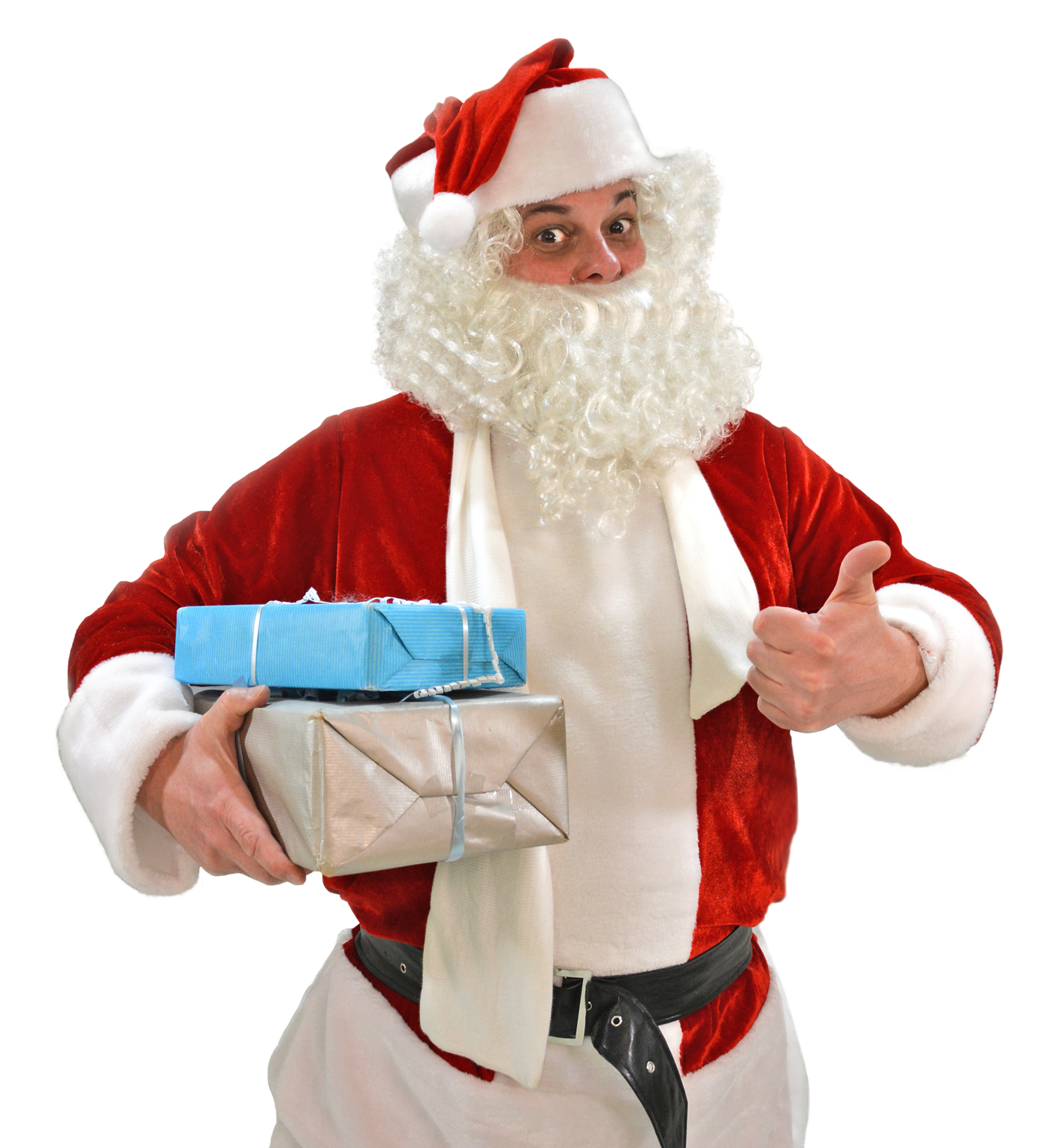 Santa Claus Thumbs Up With Gifts.png PNG
