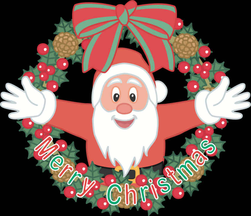 Santa Claus Wreath Merry Christmas Greeting PNG
