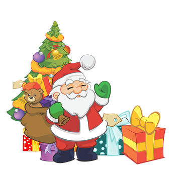 Santa Clauswith Christmas Treeand Gifts PNG