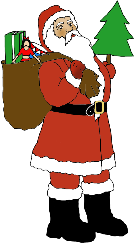 Santa Clauswith Gift Bagand Christmas Tree Clip Art PNG