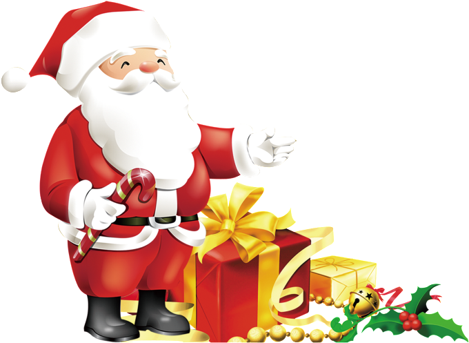 Santa Clauswith Giftsand Candy Cane PNG