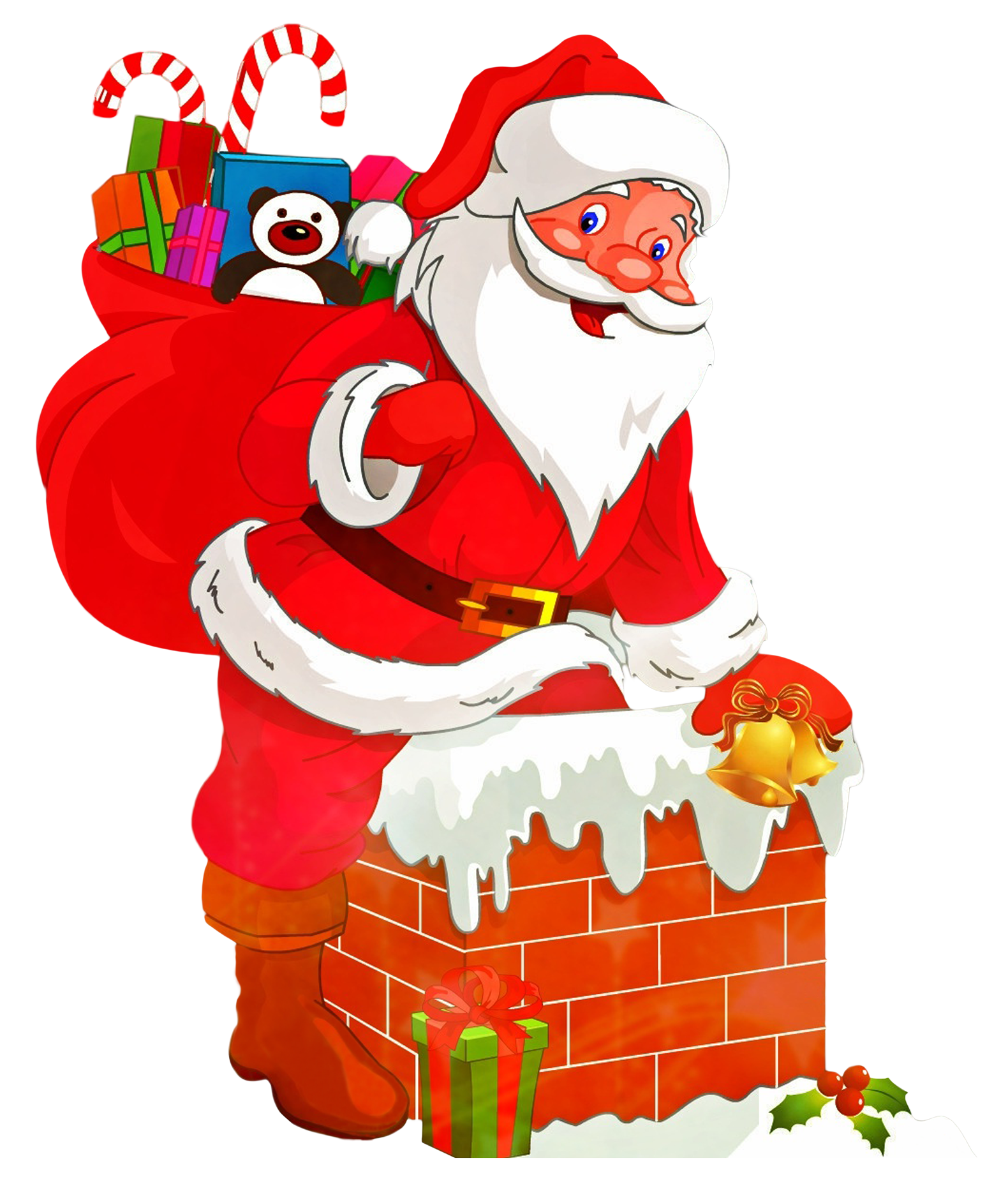 Santa Clauswith Giftsand Chimney PNG