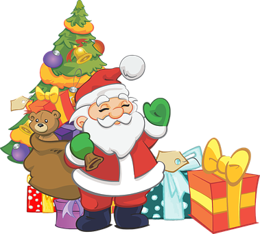 Santa Clauswith Giftsand Christmas Tree PNG