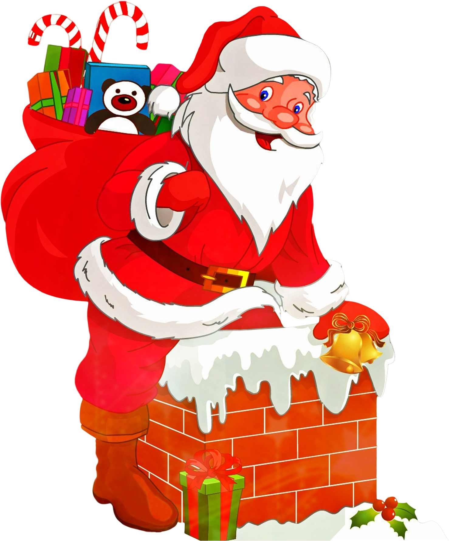 Santa Clauswith Sackof Giftson Chimney PNG