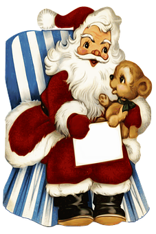 Santa Clauswith Teddy Bearand List PNG