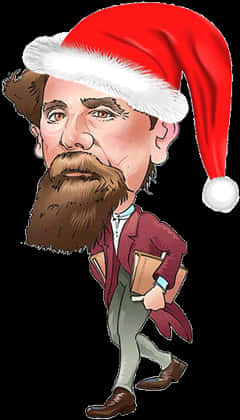 Santa Hat Bearded Man Caricature PNG