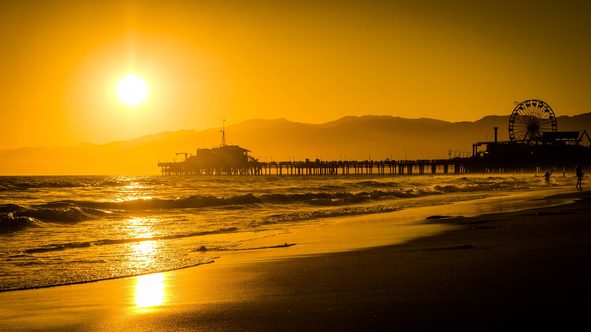 Santa Monica Bright Orange Sun Wallpaper