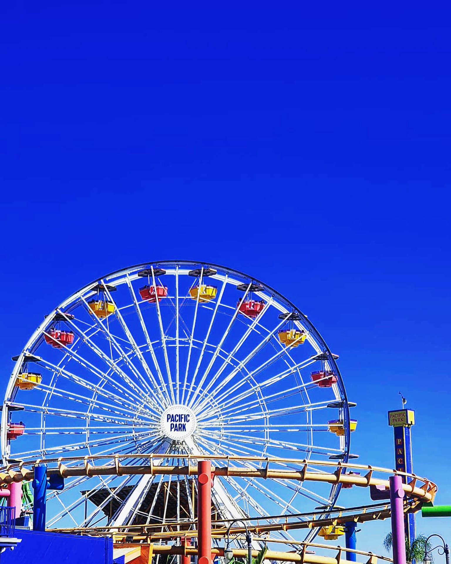 Santa Monica Ferris Wheel Blue Sky Wallpaper